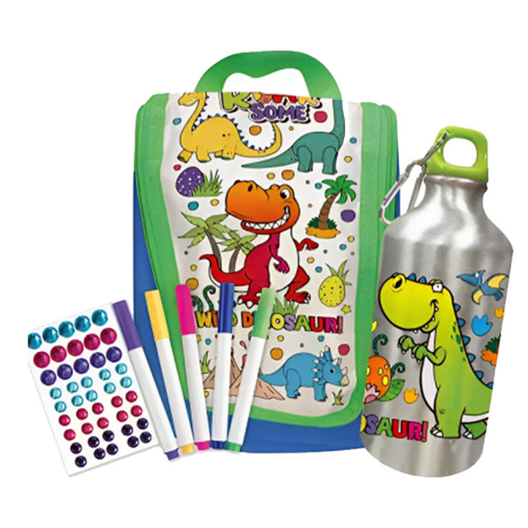 Coloring set bag and bottle - dinosaur