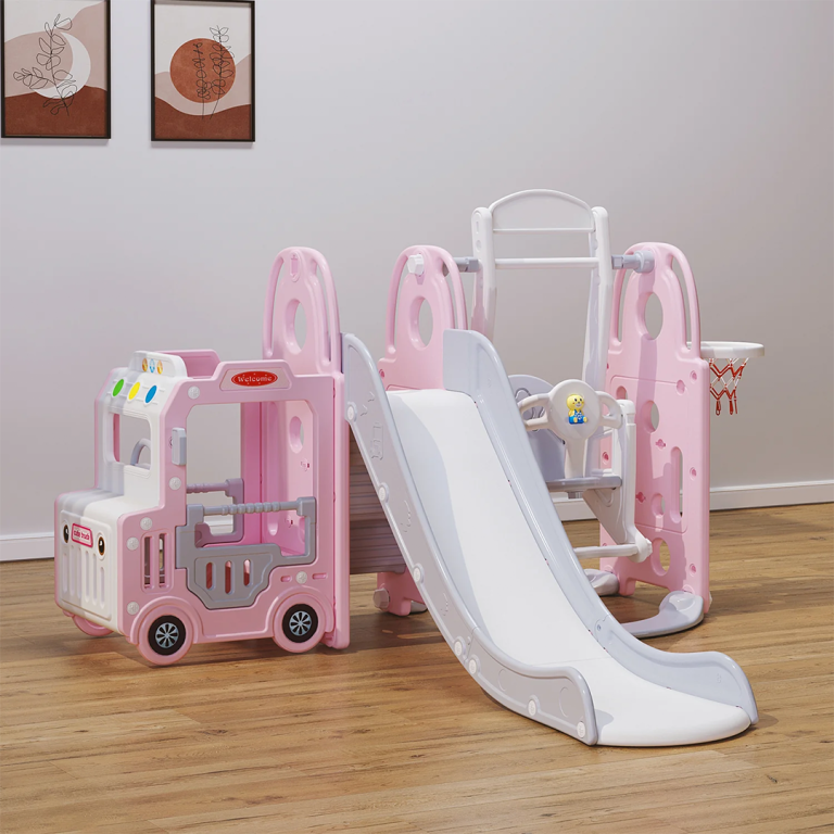 BUS PLAY HOUESE WITH SLIDE AND SWING-PINK